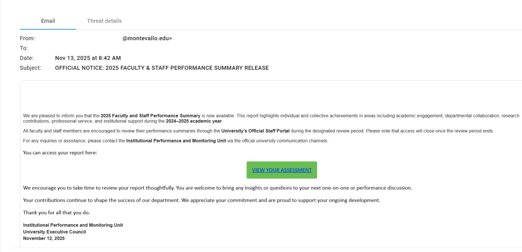 Email OFFICIAL NOTICE PERFORMANCCE SUMMARY RELEASE